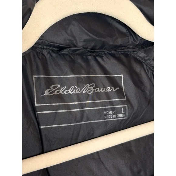 Eddie Bauer Down Black Hooded Puffer Coat Jacket Parka Size L - Picture 4 of 9